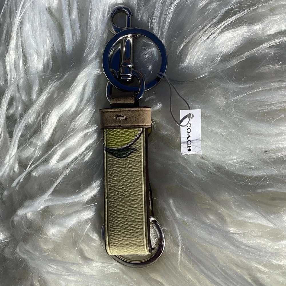 NWT Coach Trigger Snap Yellow Lemon Keychain Bag Charm with Silver Accents